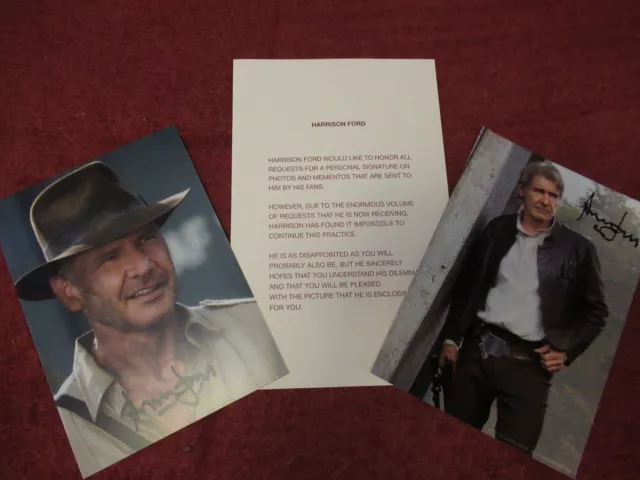 Harrison Ford signed photographs x2 PLUS Office letter