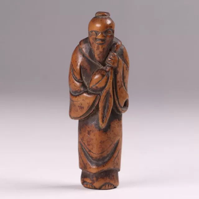 Antique Japanese Wood Hand Carving Netsuke Human Shaped Inro Ojime Meiji Era