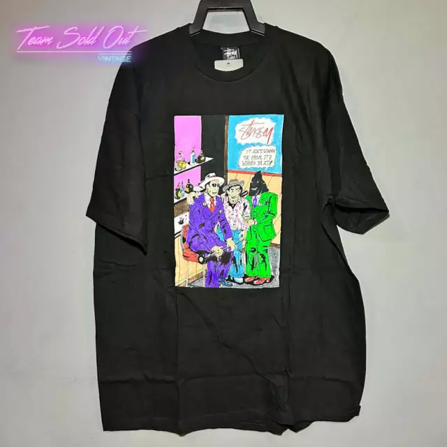 VINTAGE NEW STUSSY x Real Deal Bar Black Tee T-Shirt XL $59.88 - PicClick