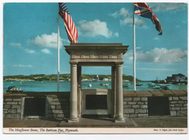 (3978)  Plymouth. Mayflower Stone, Barbican Pier. Vintage John Hinde Postcard