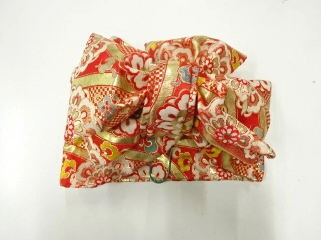 37801# Japanese Kimono / Ribbon Tsukuri Obi For Girls / Woven Flower Crest