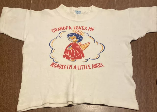 1950s Vintage Childrens Graphic Tee Shirt Grandpa Love Me Angel Size 6