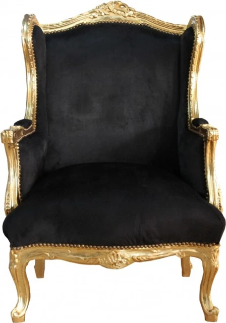 Casa Padrino Antik Stil Ohrensessel Tron Stuhl Schwarz Gold Möbel Sessel Barock