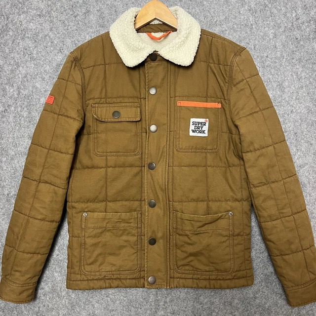 SUPERDRY JACKET SHERPA Work Redford Quilted Chore Men M Tan Brown Shearling Duck 55.00 PicClick UK