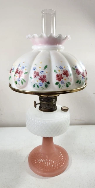 1937 ALADDIN B-91 ROSE/WHITE MOONSTONE QUILT OIL LAMP B Burner SIGNED SHADE