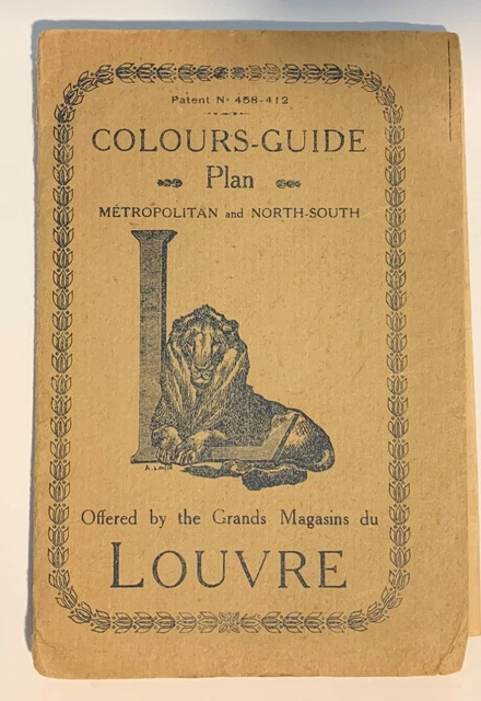 Pocket Fold-Out Map Colours-Guide Plan Louvre Paris France  c.1920’s