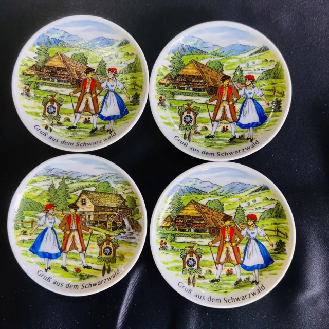 4 Vintage Royal KPM Bavaria Coasters Gruss Aus Schwarzwald Colorful Germany