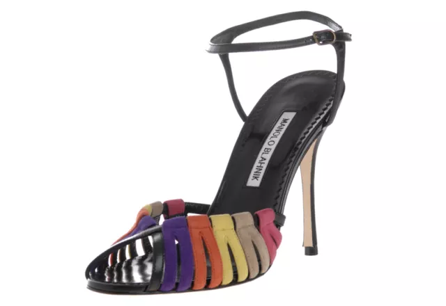 $975 New Manolo Blahnik TREBULINA Black Yellow Orange Purple sandals Shoes 37