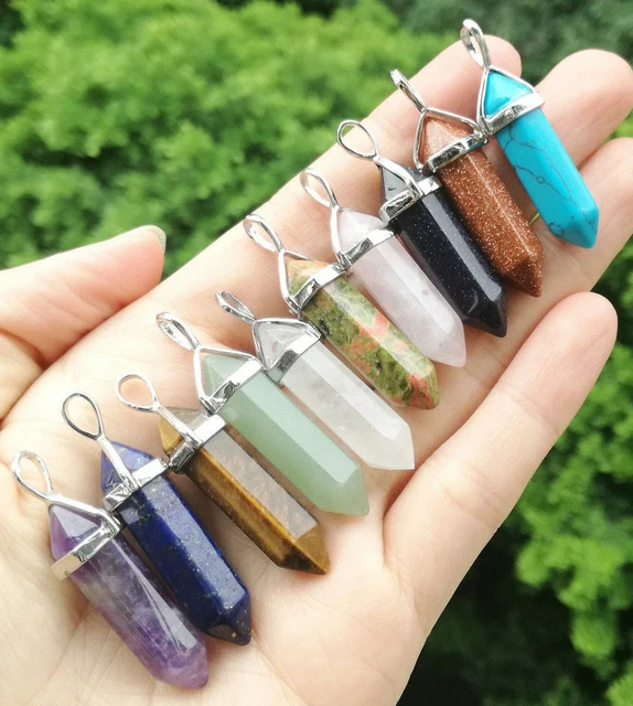 30pcs Stone Pendant Necklace Natural Quartz Crystal Point Chakra Healing Stone