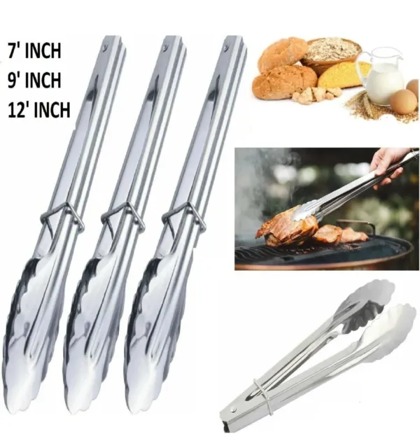 Set Of 3 Stainless Steel Tong For Salad Bbq  Kitchen Cooking Food  Serving Bar