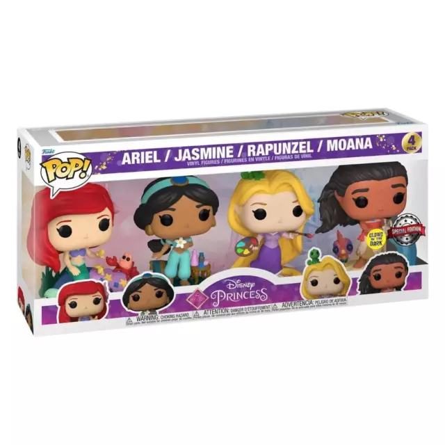 Funko Pop Ariel Jasmine Rapunzel Moana Glow 4-Pack - Disney Princess - Figurine