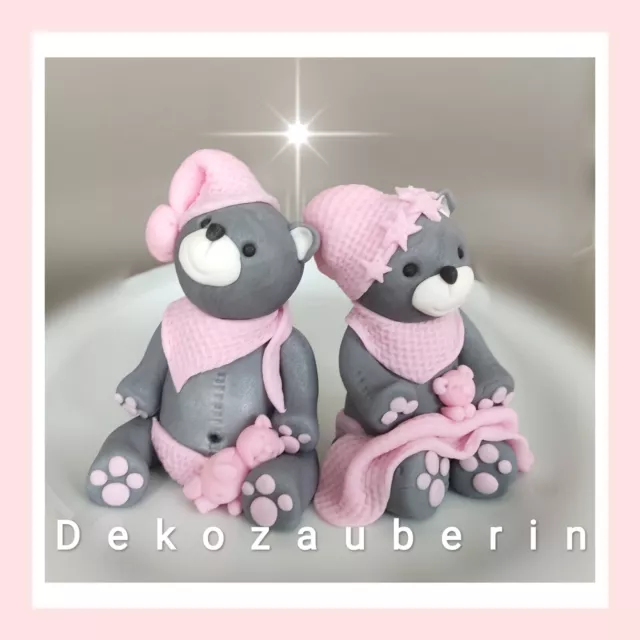 Geburt Babyparty Taufe Mädchen Bär Teddy Deko Tortendeko Tortenfiguren Fondant