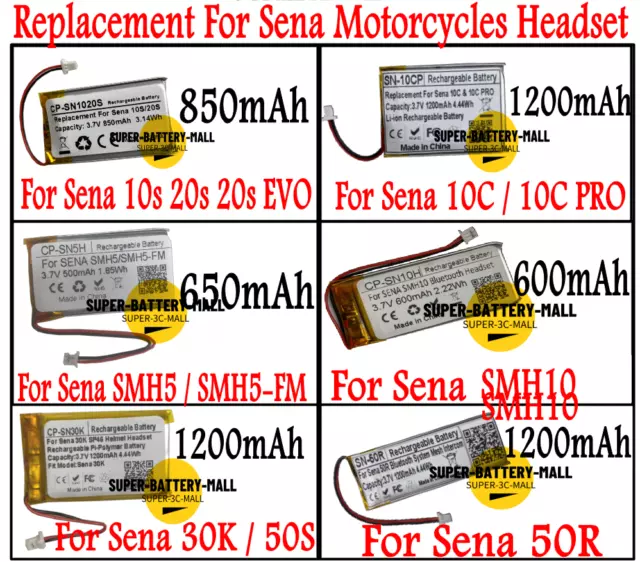 For Sena 10S/20S/20SEVO/10C/10CPRO/SMH5/SMH10/30K/50S/50R/SRL 2 / SRL2 Battery