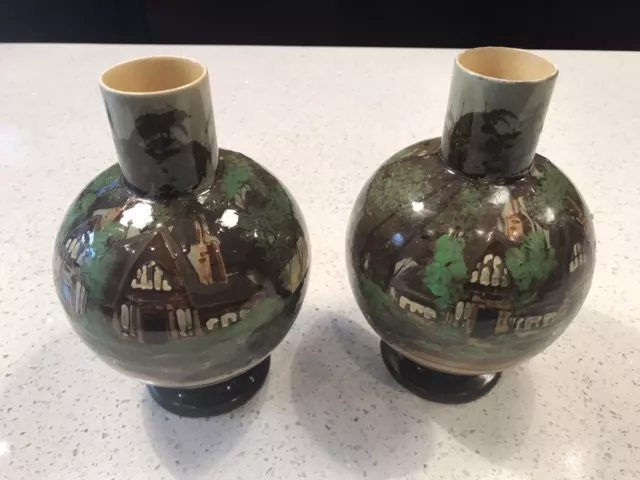 Pair Of ‘Old English Homestead’ Pottery Vases Circa 1900