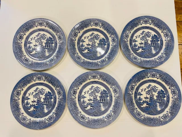 EIT English Ironstone Tableware Blue Willow Dinner Plates~Set Of 6