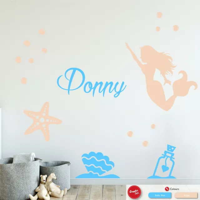 Meerjungfrauen Mädchen individueller Name Wandkunst Aufkleber Baby Kinderzimmer Vinyl Schlafzimmer Aufkleber