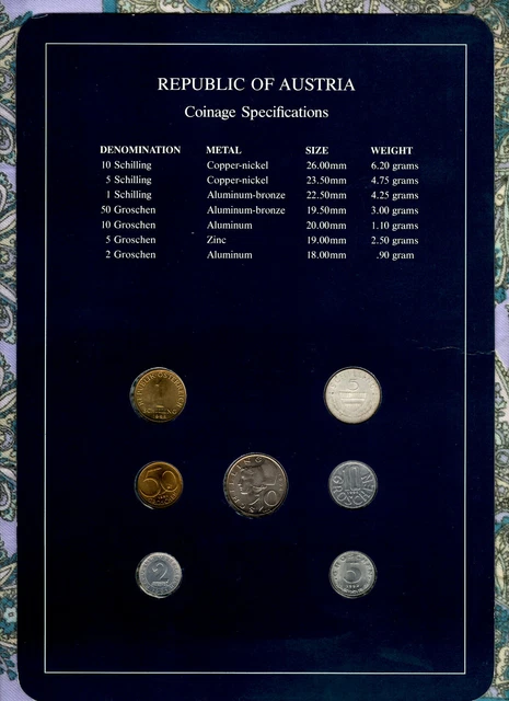 Coin Sets of All Nations Austria 1962-1994 UNC 5 Schilling 1962 Silver 1.9.89 2