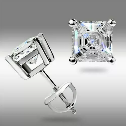 2Ct Asscher Cut Moissanite Women's Solitaire Stud Earrings 925 Sterling Silver