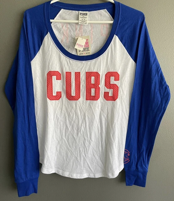 NWT Victoria's Secret PINK Chicago Cubs Raglan Shirt Top Women's Size Medium M