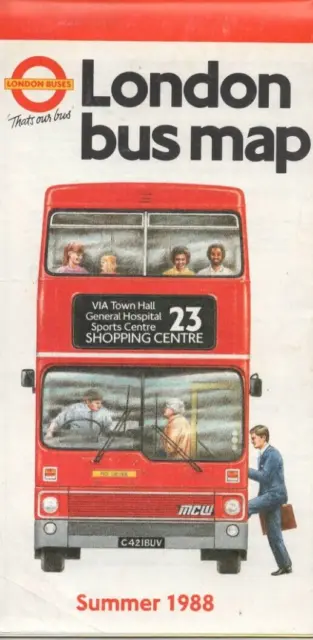 London Transport - London Wide Bus Map - Including List Of Routes - Summer 1988