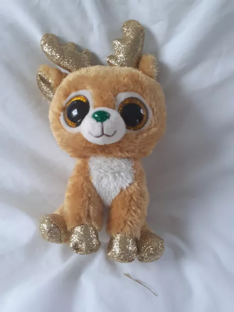 Ty Beanie Boo Glitzy the Reindeer, 20cm/ 8", tan with glittery gold details