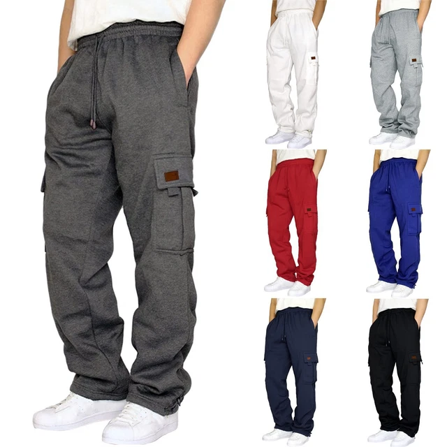 Pantaloni della tuta da uomo foderati in pile cargo fondo aperto gamba dritta casual vestibilità sciolta FS