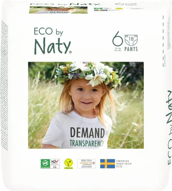 Eco by Naty Nappy Pants - Hypoallergenic and Chemical-Free Size 6 (18 count)