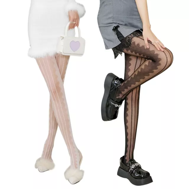 Women Ultra Thin Pantyhose Sweet Side Fake Lace Patterned Sheer Tights