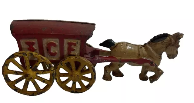VTN Cast Iron Horse Drawn Ice Wagon 7.5x2x3 Toy