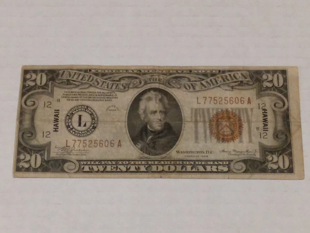 1934 Series Brown Seal $20.00 Bill HAWAII  - Hard to find. Collective money