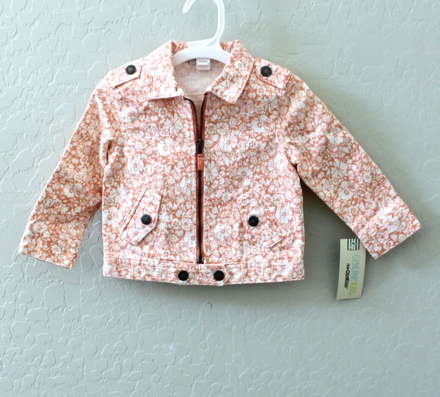 Genuine Kids from OshKosh Floral Twill Zip Moto Jacket Size 4T Peach