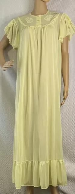 Women's Vintage Nancy King Nylon Long Nightgown Medium -Yellow