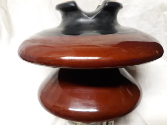 Vintage Large Two-tone Brown/Black Porcelain Mushroom Insulator - 10" X 7" - 13#