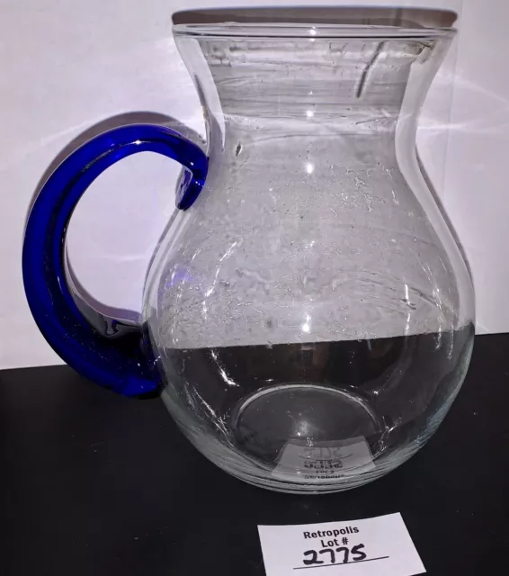 Clear Glass Pitcher Tea Cocktails Water Lemonade Cobalt Blue Applied Handle