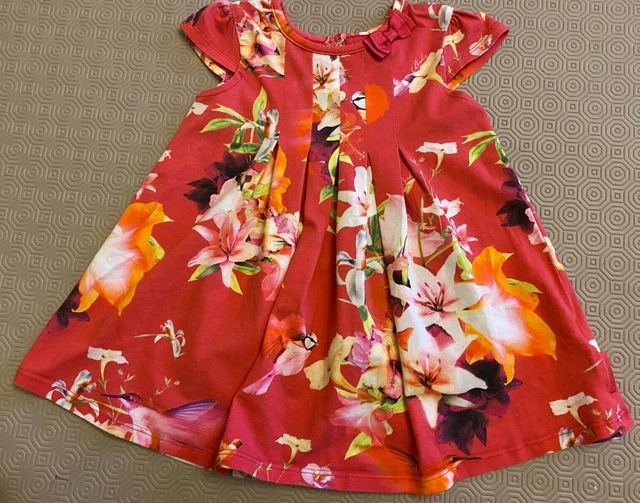 Ted Baker Bambino Cappello Maniche Abito Floreale Età 12-18 Mesi Ex Condimento