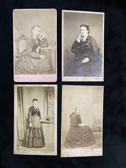 4 Antique Small Cabinet Card Photos of Elegant Ladies in England