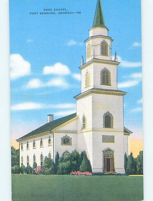 Unused Linen CHURCH SCENE Fort Benning - Columbus Georgia GA A7985