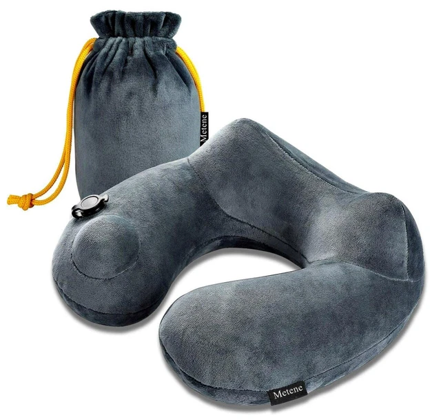 Metene Travel Pillow for Airplanes, Inflatable Neck & Head Support Pillow with S