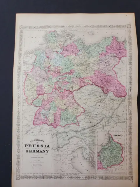 1866 Johnson Atlas Map Prussia Germany Large Rare Original Antique