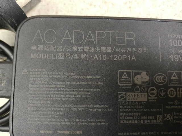 GENUINE OEM ASUS 120W AC Adapter/Charger A15-120P1A 19V 6.32A AUS Power ...