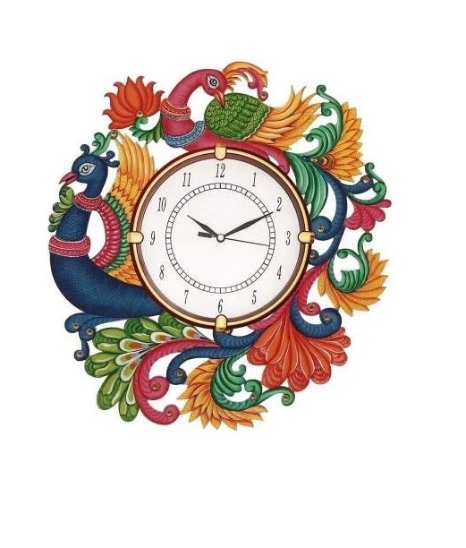 Beautiful Handmade MDF Wooden Peacock Design Analog Clock For Home From India
