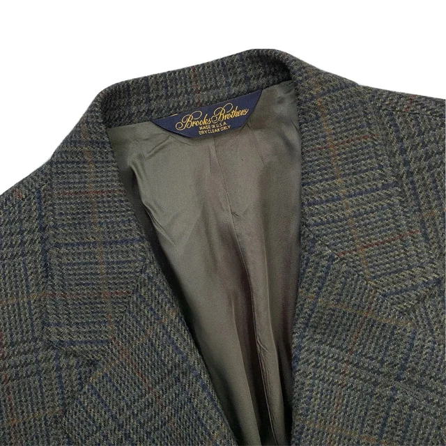 Vintage 42 S Brooks Brothers Madison Fit Verde Oliva Lana Tweed IN Plaid Giacca