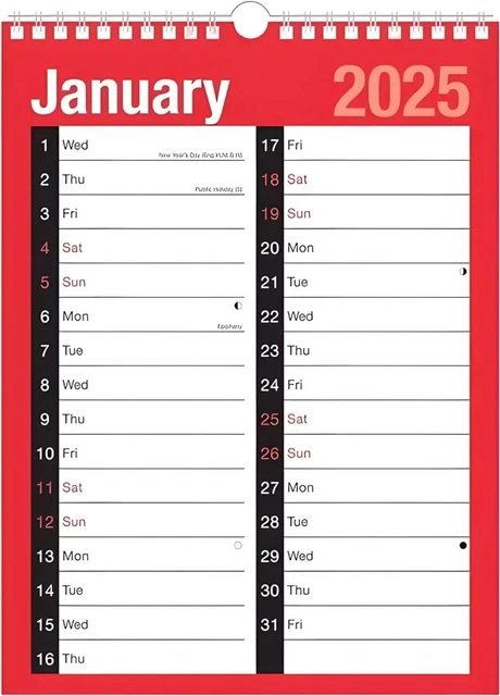 2025 CALENDAR A4 Large 2 Column Month To View Spiral Bound Wall Planner ...