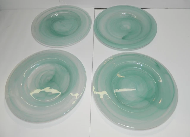 PIER TURQUOISE Aqua Alabaster Swirl Glass Round Dinner Plates 11