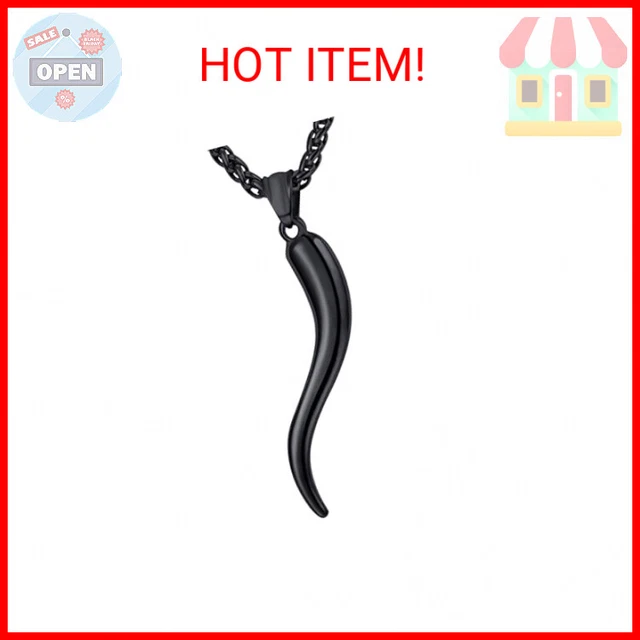 U7 Italian Corno Horn Pendant Ion Plating Black Spiga Wheat Chain Lucky Amulet N