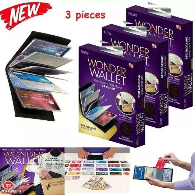 3 PCS Original Wonder Wallet Amazing Thin Slim RFID Leather Wallet As Seen on TV