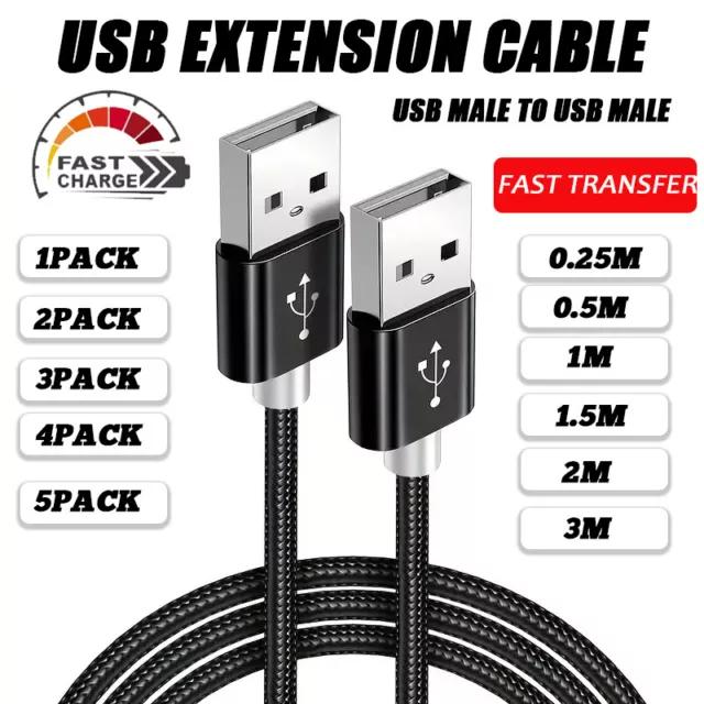 USB 2.0 Cable Type A Male to A Male High-Speed Data Transfer Charger Cord Lot