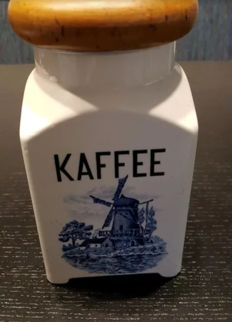 Antike Delfter Porzellan Dose Delft für Kaffee m.Holzdeckel um 1900 Aufbewahrung