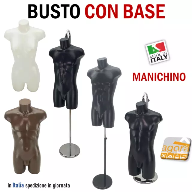 Manichino Busto Torso Uomo Donna Manichini Nero Bianco Base Regolabile X Vetrina