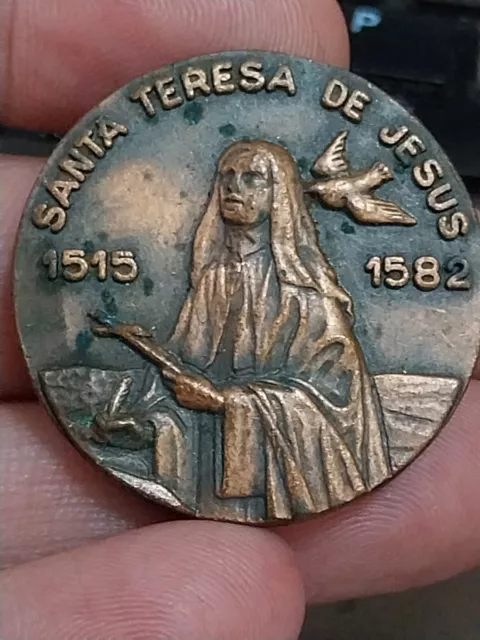 Santa Teresa De Jesus Dorso Santo Padre Juan Pablo Ii Medalla Mano 3,7Cm